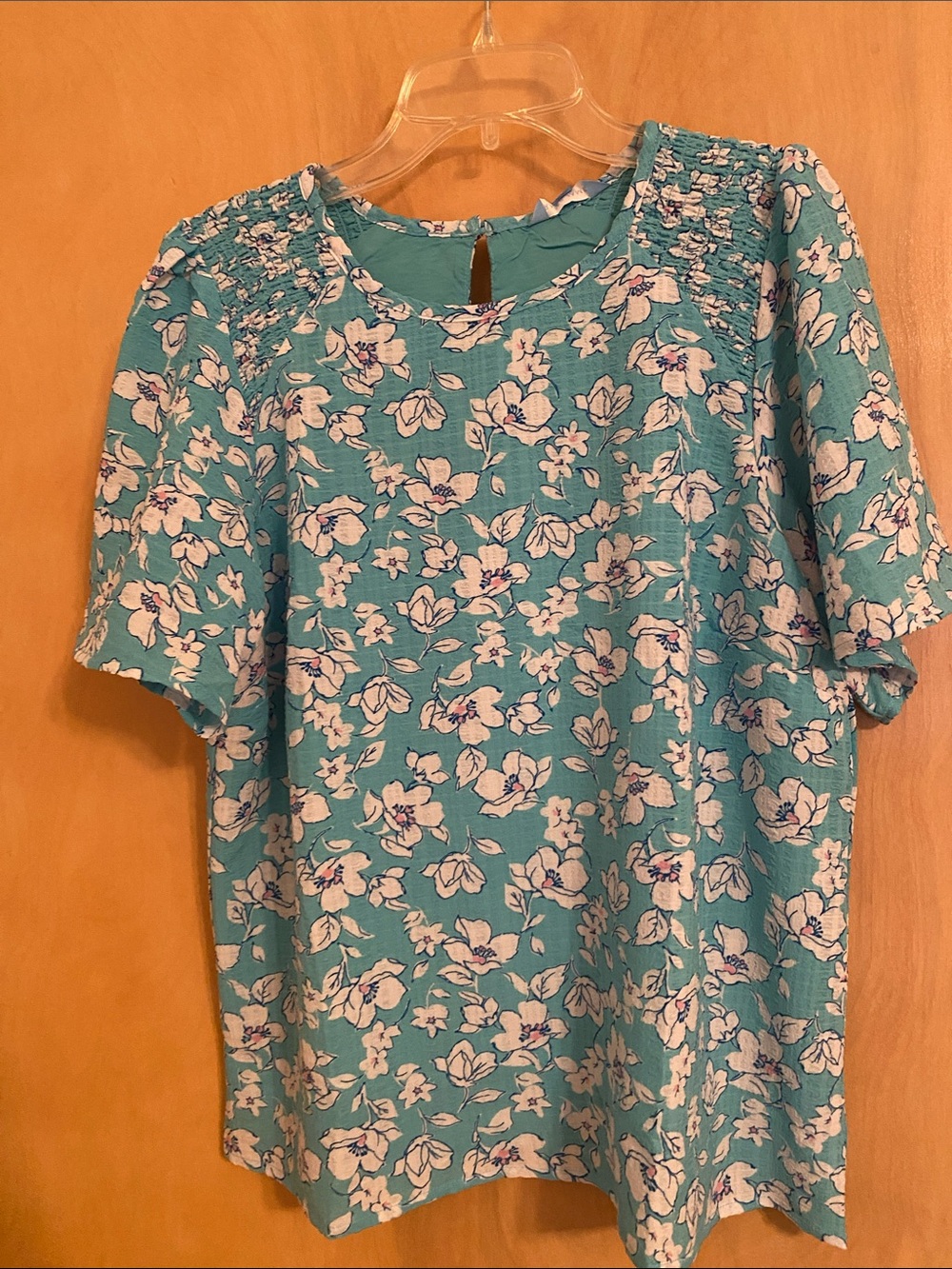 Draper James NWT Aqua Blue Floral Short-Sleeve Blouse